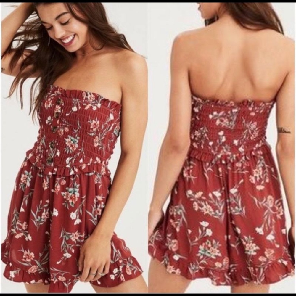 American Eagle Outfitters Orange Strapless Romper